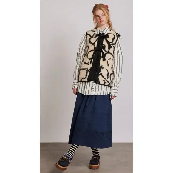 DAMSON MADDER X FREE PEOPLE BLACK IVORY BOWS MARTA BORG GILET VEST JACKET SZ 8 - Picture 8 of 11